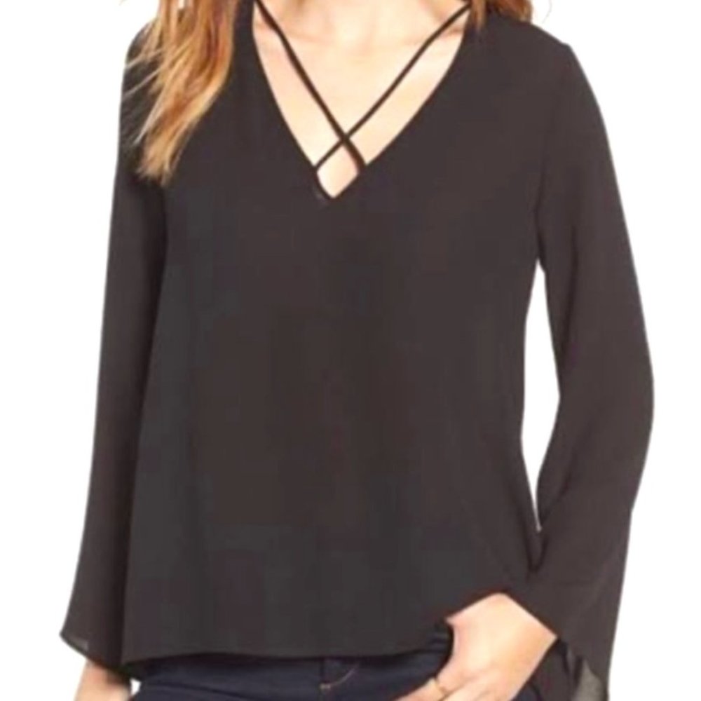 Nordstrom Lush Strap Front Design Women's Top Blouse in Black Size Small